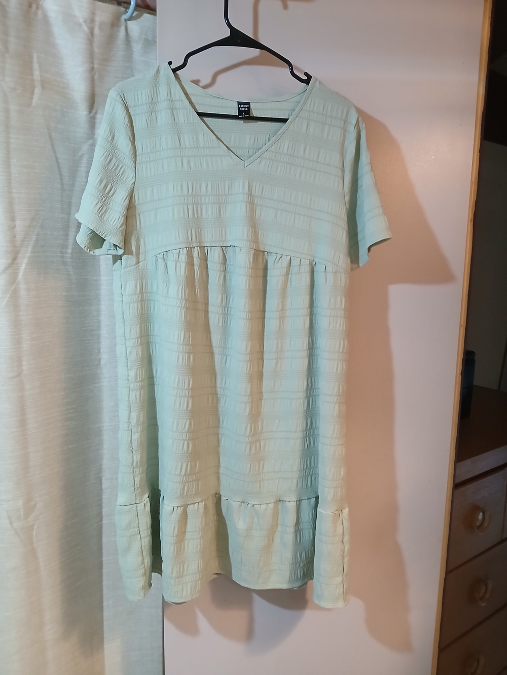 Mint Textured V-Neck Babydoll Dress